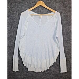 Free People Shirt Women Medium Blue Catalina Thermal Top Relaxed Bohemian Waffle